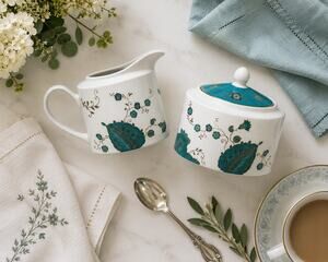 222 Fifth Eliza Teal Creamer & Sugar Bowl Set